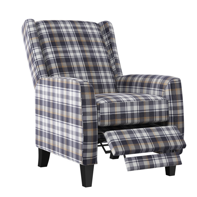 Fauteuil inclinable manuel 28,25 po Dolins, Tissu écossais bleu / blanc / beige