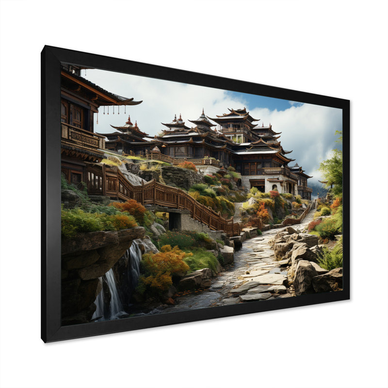 Art asiatique, monastère tibétain VI, reproduction d'art sur toile, H 34 po x l 44 po x P 1,5 po, Cadre photo noir