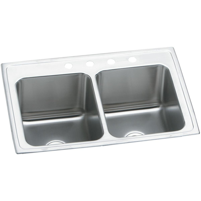 Évier de cuisine à double cuve à montage sur plan L 33 po x l 22 po Lustertone, 4 trous