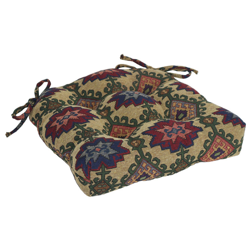 16-Inch Rounded Back Woven Tapestry Tufted Chair Cushions (Set Of 2)