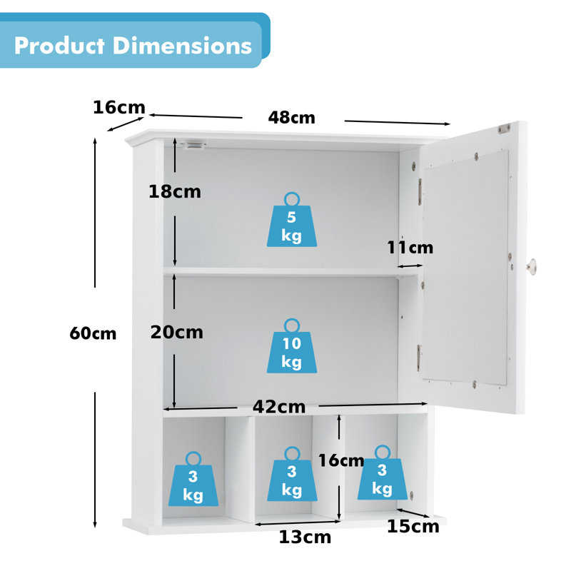 Porcelli 480mm W 600mm H Surface Framed Medicine Cabinet Mirror 4 Adjustable