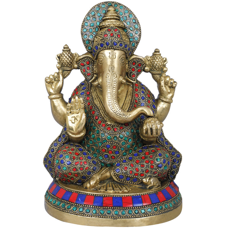 Figurine incrustée de seigneurs Ganesha en laiton