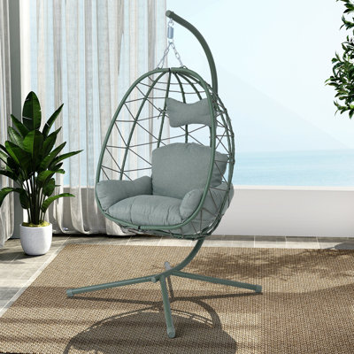 Fauteuil à œufs avec support pour l'intérieur et l'extérieur, balançoire suspendue en rotin robuste avec coussin lavable, capacité de 350 lb