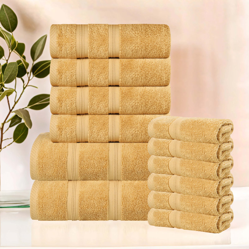 Smart Dry Zero Twist Cotton Medium Weight 12 Piece Assorted Towel Set, Gold