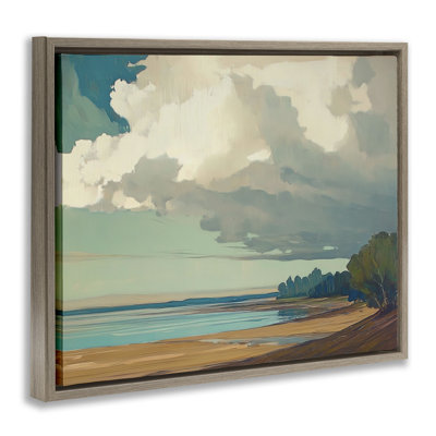 «Sunlit Clouds over Beach», art mural encadré flottant brun