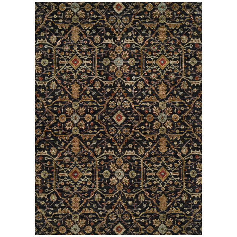 Tapis intérieur lavable floral noir et rouge 9 pi x 12 pi 9 pi x 12 pi
