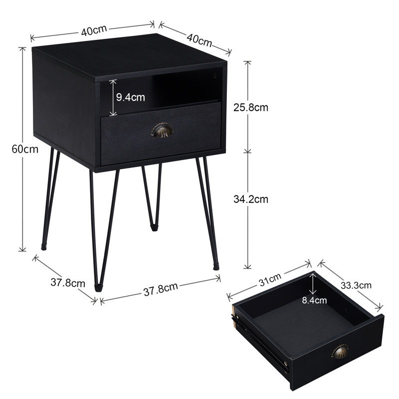 NS 1 Drawer Bedside Table, Black