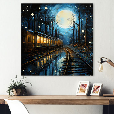 Train Luminous Trails Pointillism - Transportation Print on Metal