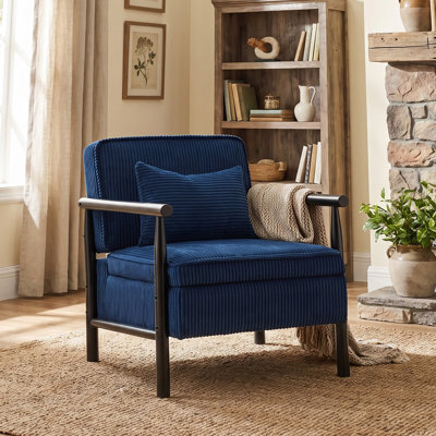 Mid Century Modern Accent Chair with Solid Wood Frame, Upholstered Living Room Chairs with Waist Cushion, Reading Armchair for Bedroom Sunroom