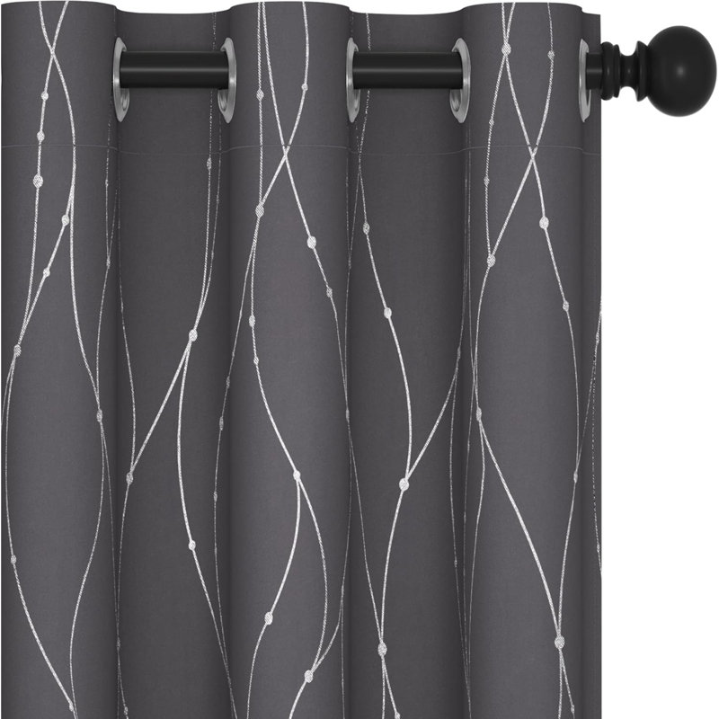 Rideaux occultant à motif argenté avec œillets , L 38 po x L 45 po, Grey/Silver