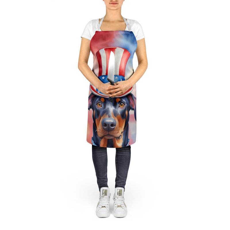 Patriotic American Apron, Black Doberman Pinscher