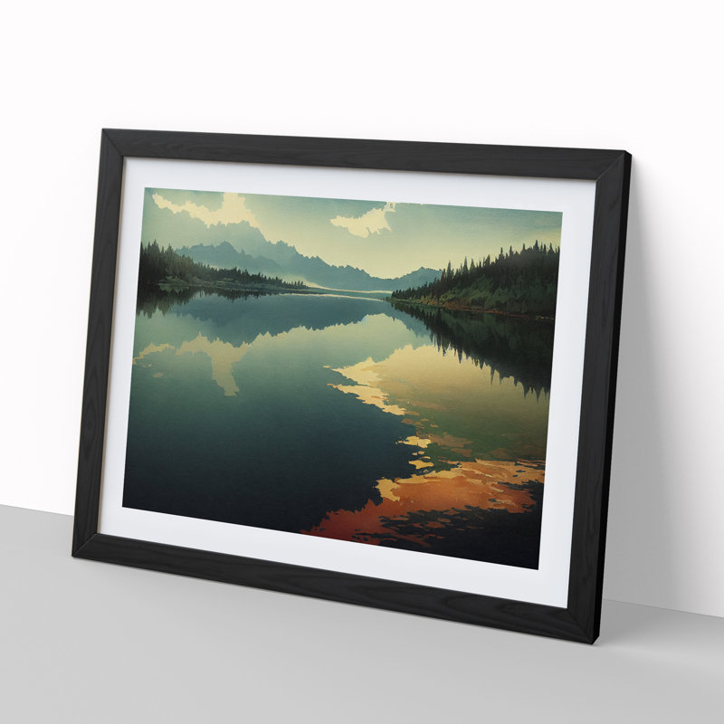 Beauty Of The Forest Lake - Single Picture Frame Print, Black Frame, 46cm H x 64cm W x 2cm D