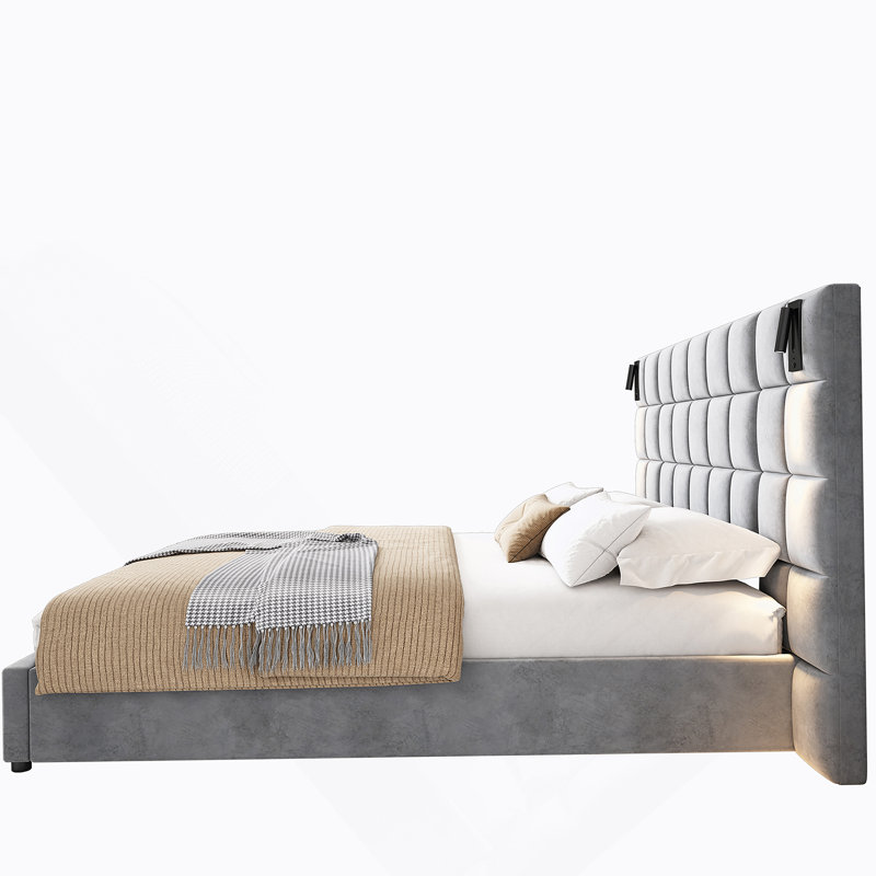 King bed,with reading lamp and USB port, wide headboard,without bedside tables and mattress, King