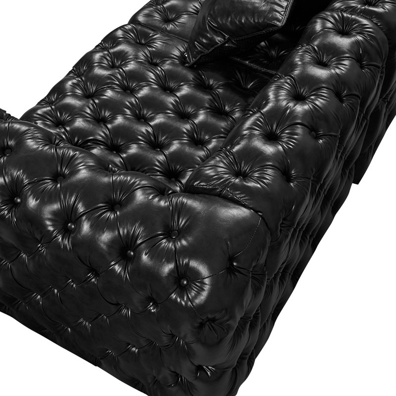 Ensemble de canapé modulaire en forme de L 75,1 po, canapé modulaire rembourré en similicuir 3 places avec conception touffetée à la main pure, 3 coussins, combinaison multiple pour le salon
