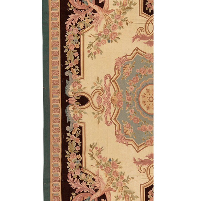 Tapis unique brun / bleu / vert / rose noué à la main de haute qualité