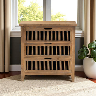Prim Cut-Out Handle 3-Drawer Spindle Storage Cabinet, 30.89" H X 29.57" W X 13.1" D