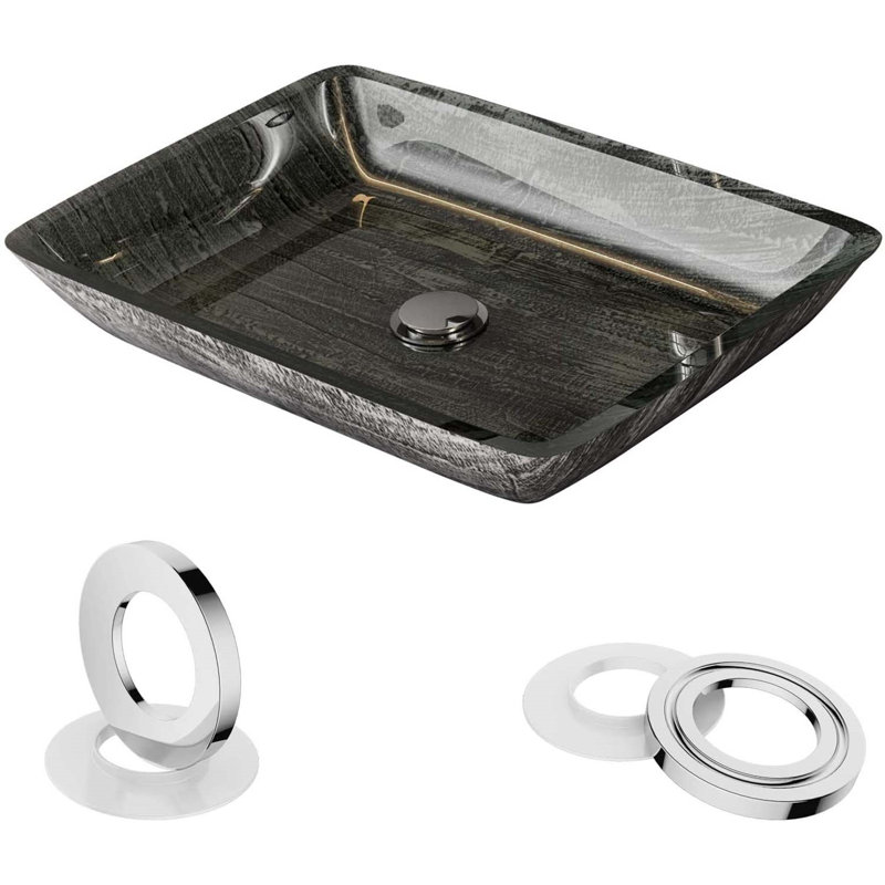 Lavabo vasque en verre, vasque rectangulaire en verre trempé, vasque rectangulaire en verre trempé gris foncé, lavabos encastrés au-dessus du comptoir