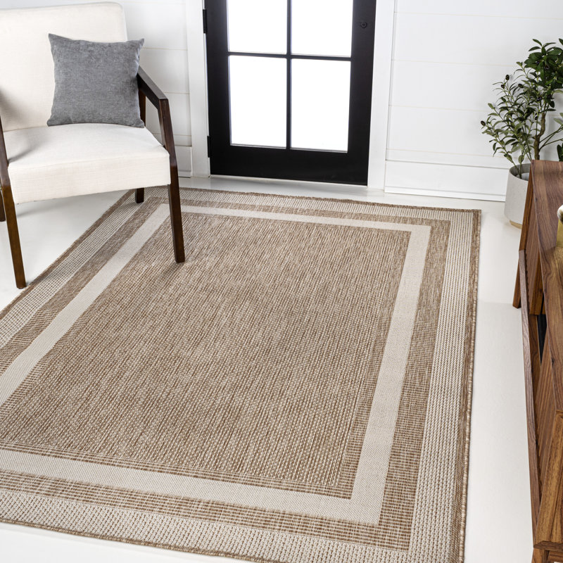 Tapis intérieur / extérieur beige / crème à 3 rayures Caherty Dover Classic, Rectangle 2 pi 11 po x 4 pi 11 po