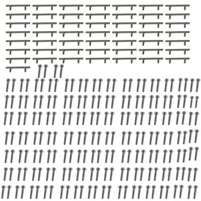 Poignées de meuble creux en forme de T en acier inoxydable avec finition en fil de fer de 0,5 po / 12 mm, hauteur 76 mm, longueur 5 po / 12,7 cm. 100 vis M4 * 25.