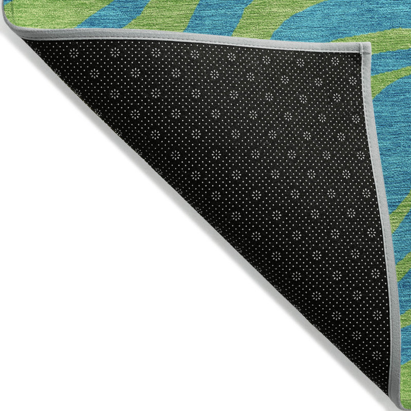 Teal and Green Zebra Pattern Washable Synthetic Area Rug