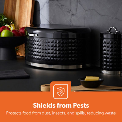GEEPAS Argyle Bread Bin 9L | Carbon Steel Container with Flip-Open Lid & Easy-to-Lift Lid Handle | Easy Clean Design Preserves Loaves Fresh Longer | Shields from Dust Mites | Storage Box