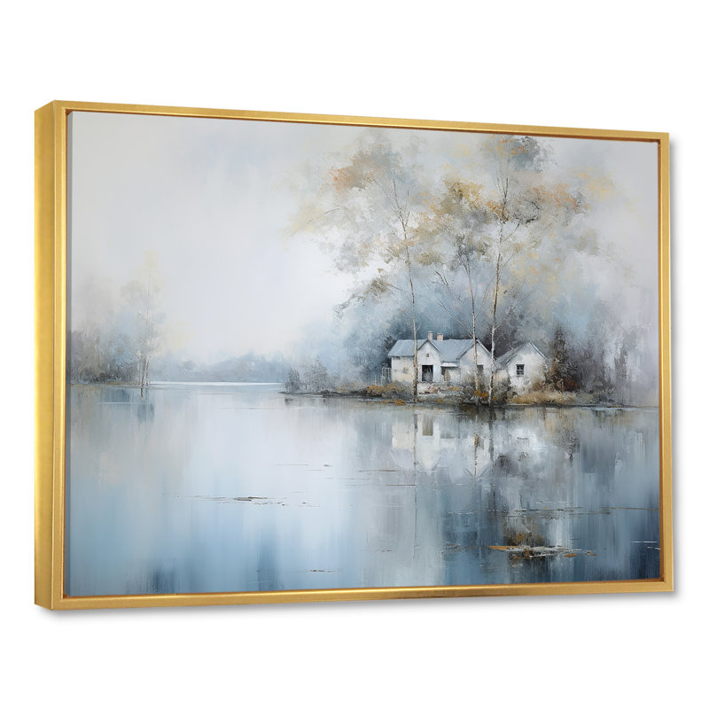 Lakeside House Serenity sur impression sur toile, H 34 po x l 44 po x P 1,5 po, Cadre flottant doré