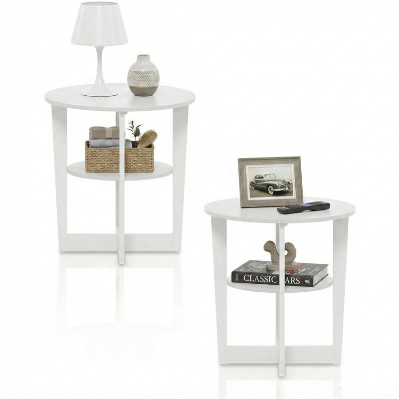 Table de bout ovale blanche, ensemble de 2 tables d'appoint contemporaines, Blanc