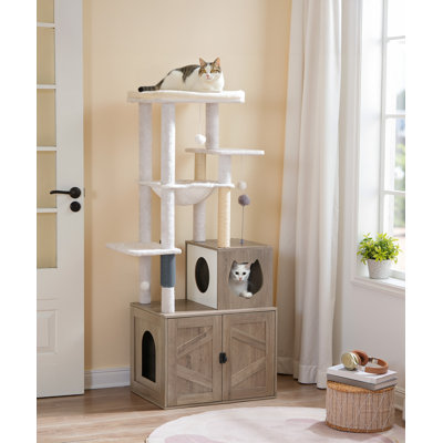 59.4'' Tall Cat Tree With Litter Box Enclosure