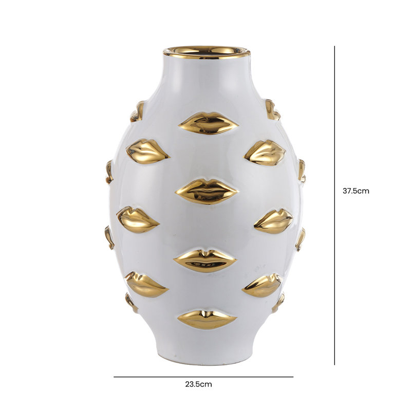Aerys Handmade Lips Design Ceramic Vase for Living Room Decor, Modern Home Accent Piece, 37.5cm H x 23.5cm W x 23.5cm D