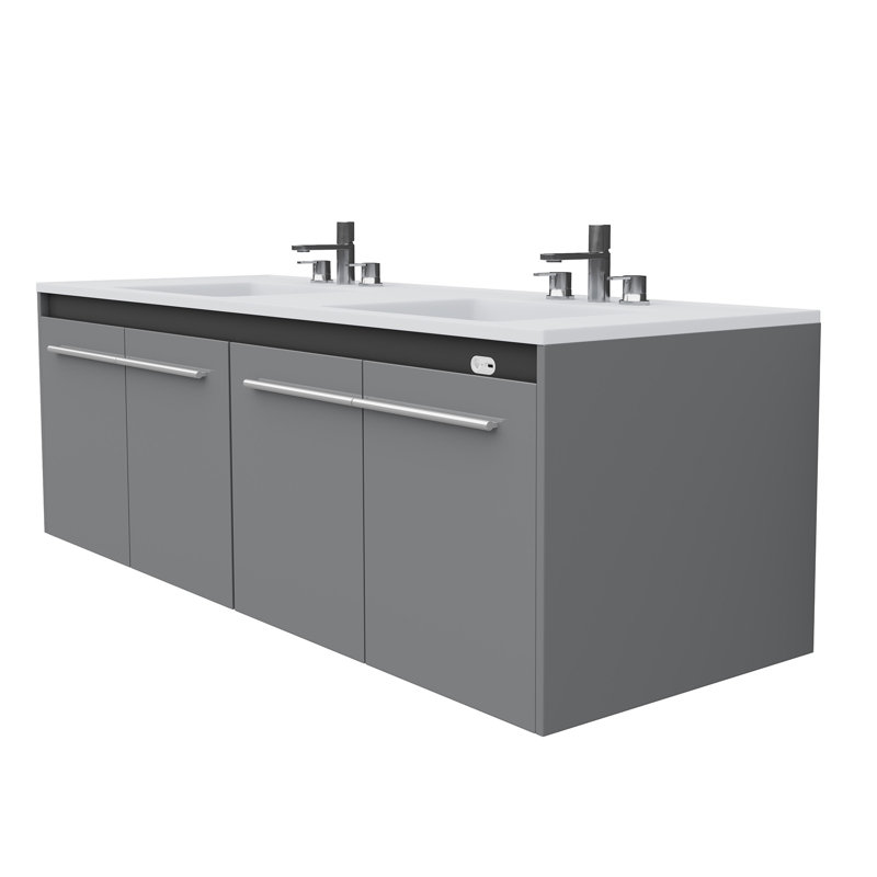 Ensemble de meuble-lavabo double flottant à DEL avec lavabo 60 po Ayanda, gris, Gris