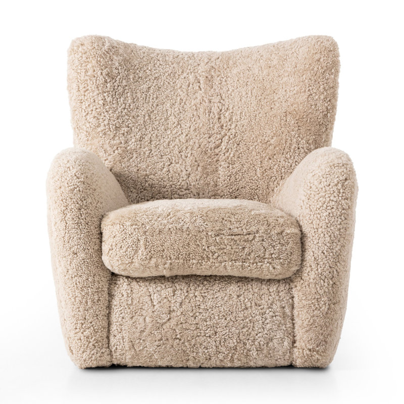 Bristow Wingback Chair, Beige Shearling