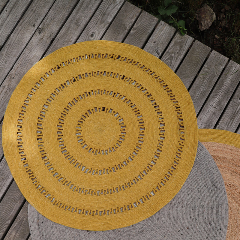Round Menik Solid Colour Wool Hand Woven Area Rug, Round 110cm
