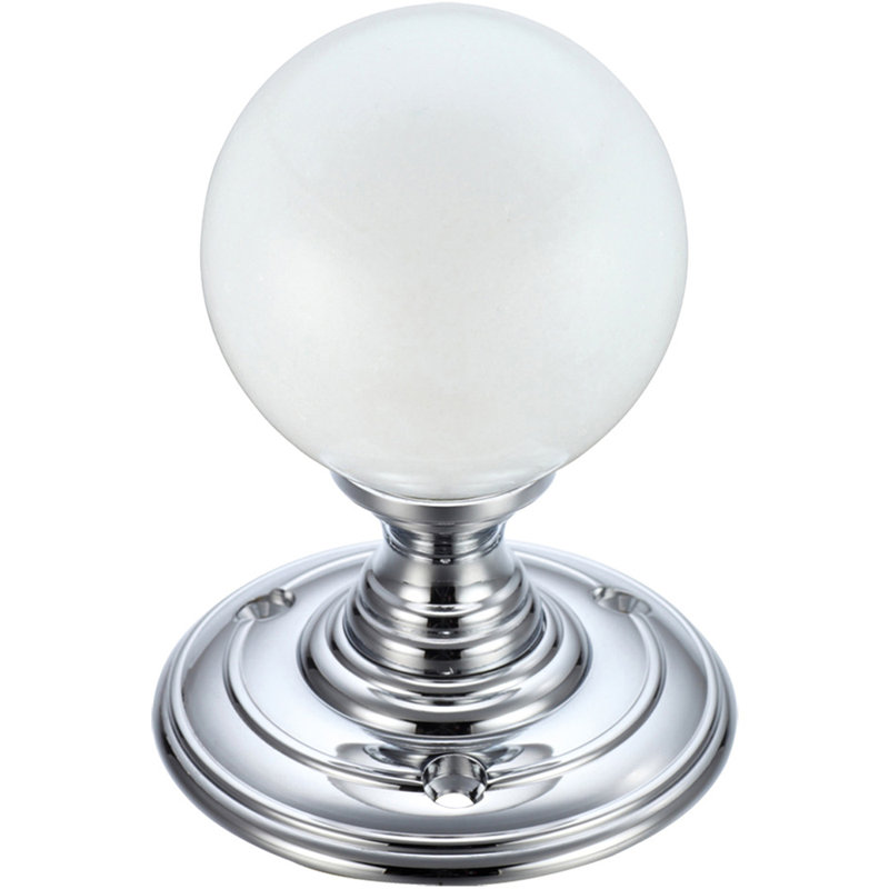 Door Knob, Polished Chrome/White