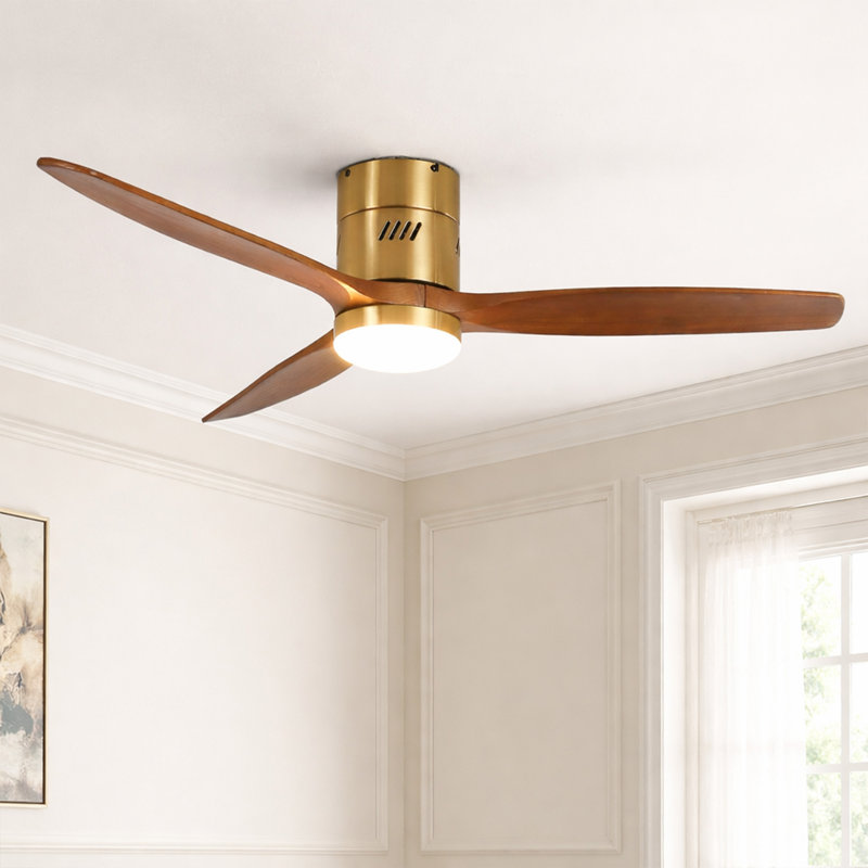 AuraVista 52" Modern 3-Blade Ceiling Fan with Light Kit & Remote Control – Flush Mount for Sleek, Space-Saving Design, Gold