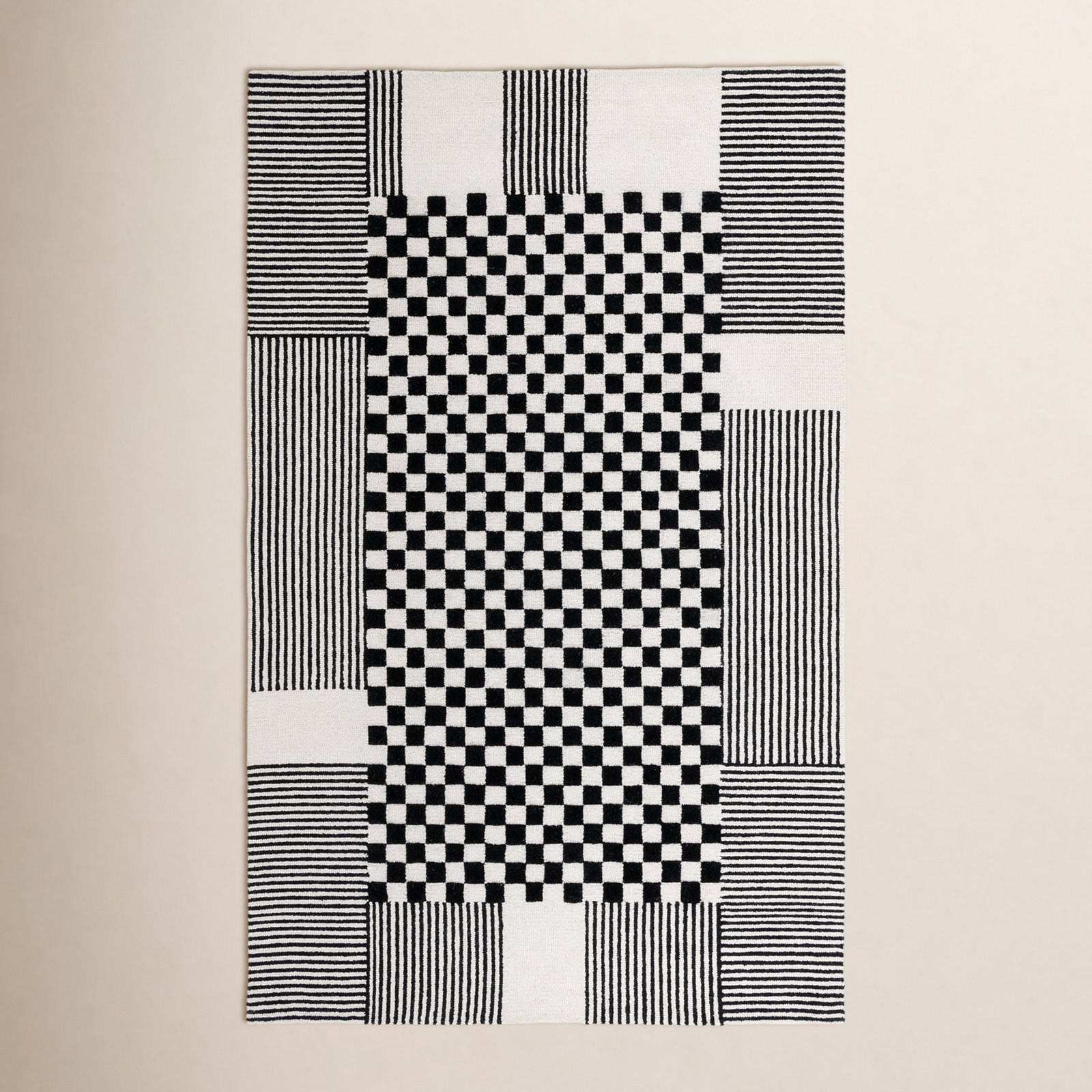 Hertha Hand-Tufted Checkered Wool Rug, Rectangle 5' x 8'
