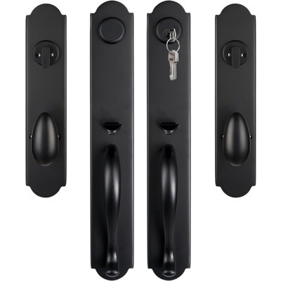 Double Front Door Lock Set with Dummy, Reversible Left/Right Hand | Matte Black Entry Exterior Door Handle Deadbolt Set, Single Cylinder, Keyed&Dummy Handleset, Heavy Duty