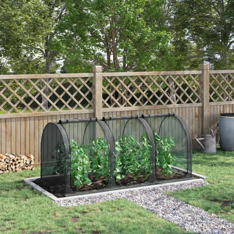 Cage de culture 9 pi x 4 pi, tente de protection des plantes avec trois portes à fermeture à glissière, sac de rangement et 4 piquets de sol, noir