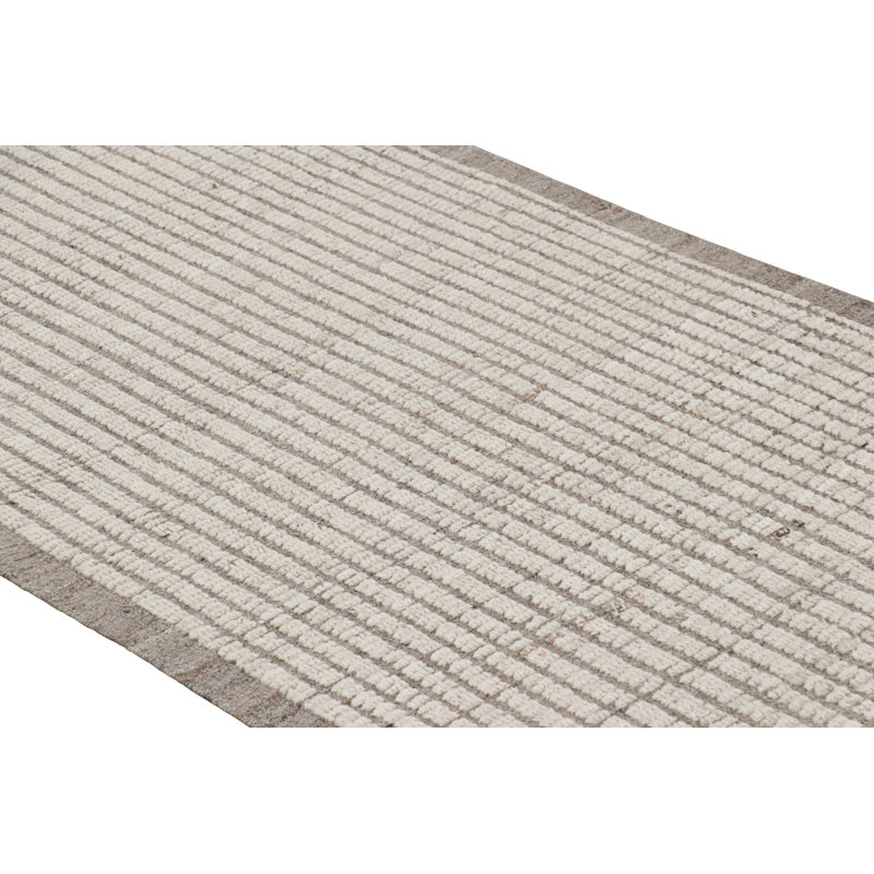 Rug & Kilim’S Extra-Long Kilim Runner Rug With White Textural Stripes And Striae, Runner 3'3" x 18'7"