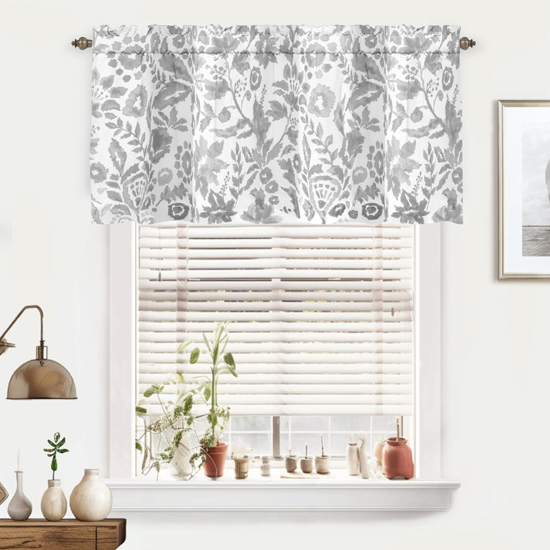 Gray Floral Polyester Rod Pocket Window Valance 52" W x 24" L