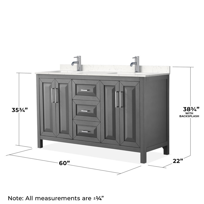 Daria 60'' W Double Vanity, Carrara Cultured Marble, Dark Gray, Polished Chrome
