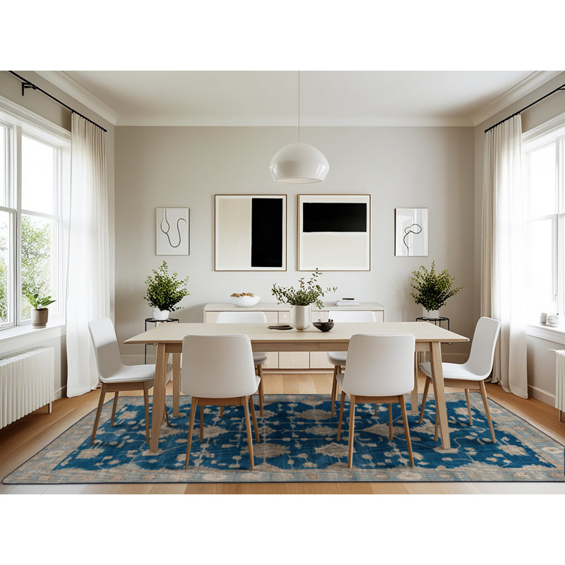 Tapis bleu lavé à la machine, Rectangle 7 pi x 10 pi
