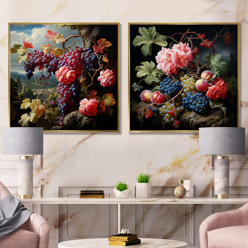 Ensemble de 2 peintures murales Renaissance I, Cadre flottant doré, H 36 po x l 73 po x P 1,5 po
