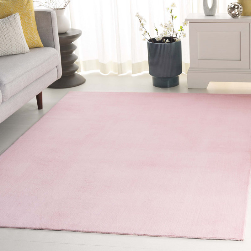 Pink Faux Rabbit Fur 5' x 7' Machine Washable Area Rug