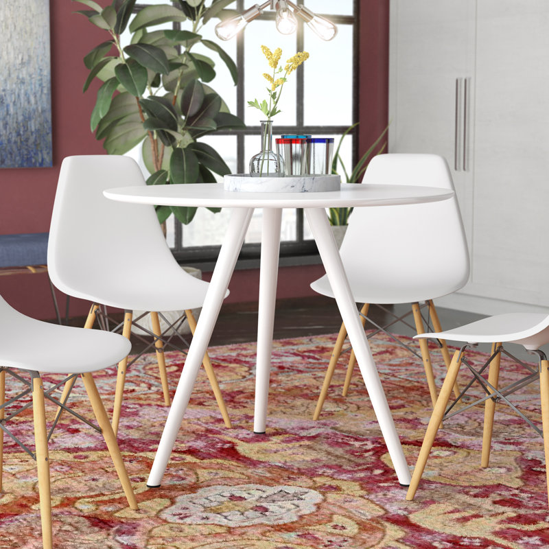 Carson Carrington Klarup Wood Top Dining Table with Tripod Base, White, 29" H x 60" L x 60" W