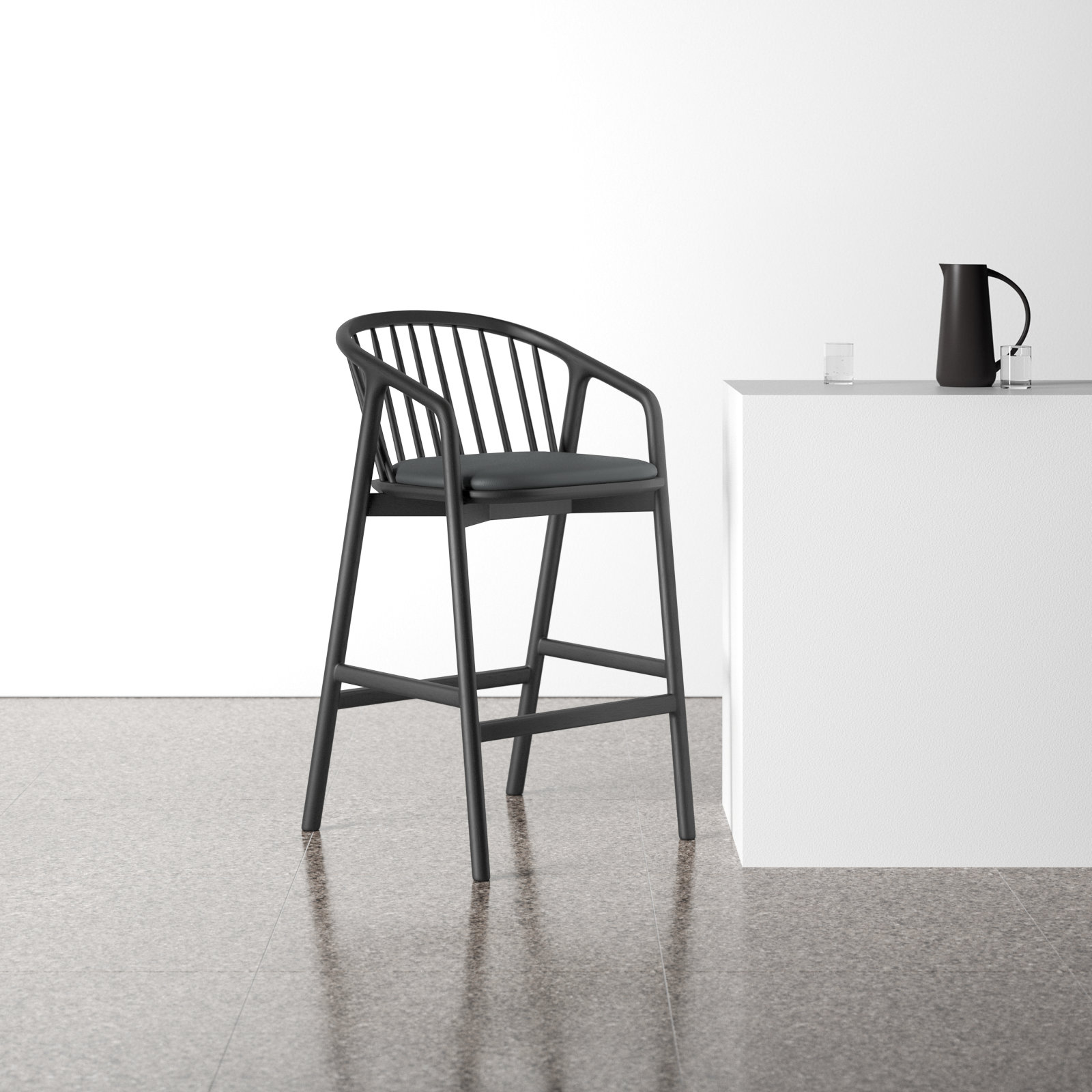 Buffolino Vegan Leather Bar & Counter Stool, Counter Stool (26" Seat Height), Black