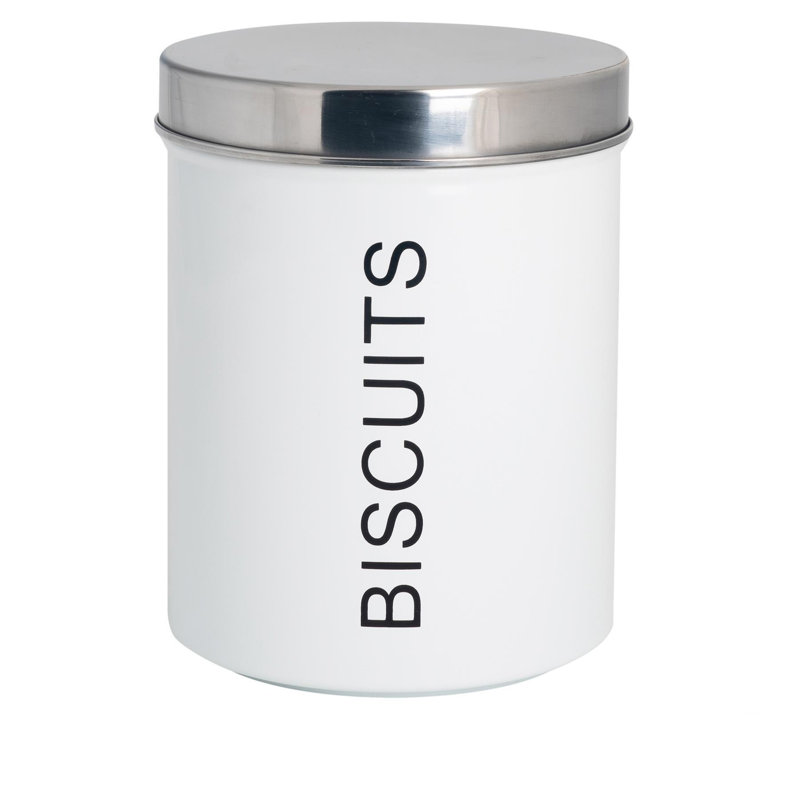 Harbour Housewares - Round Metal Kitchen Biscuit Tin, White