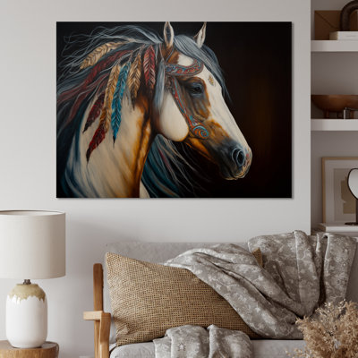 Décoration murale moderne colorée en métal «Native American Horse III»