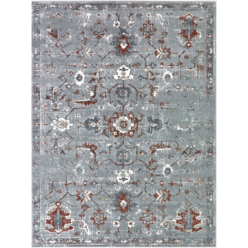 Thaddeus Blue/Rust Distressed Medallion Area Rug, 7'10" x 10'