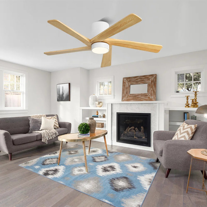 Ventilateur de plafond à 5 pales en bois massif avec ensemble d'éclairage et moteur à courant continu à distance, 54"