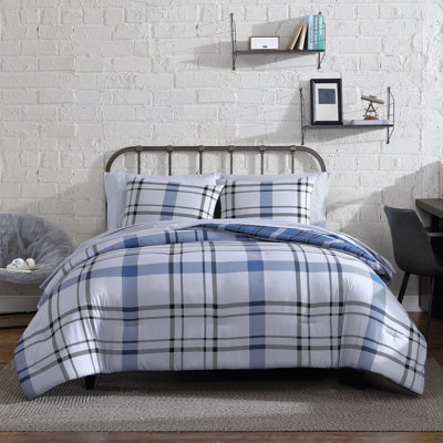 Perry Ellis Portfolio Peri Plaid Reversible Bed in a Bag Comforter Set